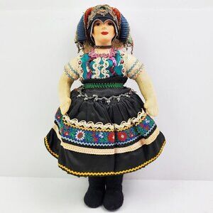 Czech Traditional Vintage 1950s Girl Doll Ornate Headdress Outfit Czechoslovakia